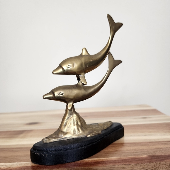 Vintage Brass Dolphins Figurine Statue Mid Century Decor - Picture 8 of 11